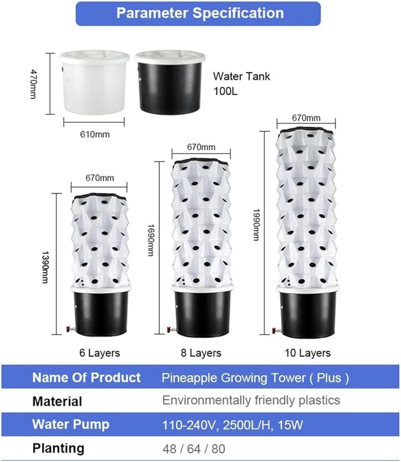 Irrigazione Automatica di Coltivazione a Torre, Torre Verticale, Kit di Coltivazione aeroponica, Kit for la germinazione di Erbe aromatiche e vasi da Fiori Smart Garden/1 Pezzo(6Floor)