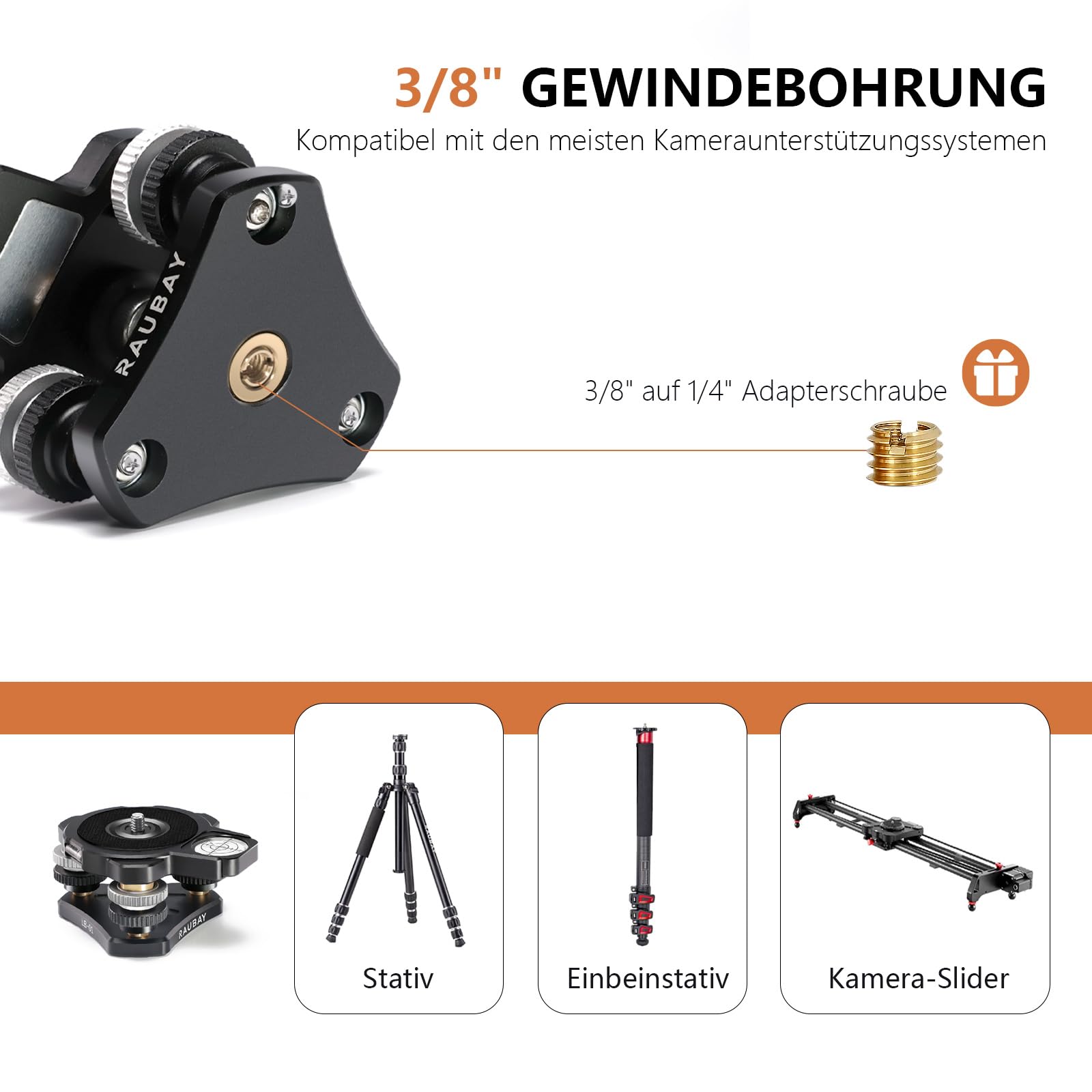 RAUBAY Stativ-Nivellierbasis – Abnehmbare magnetische Wasserwaage, ±6° Neigungsbereich, CNC-Aluminium 1/4"-Montage-Nivellierer für DSLR-Kameras, Videoköpfe und astronomische Teleskope LB-01