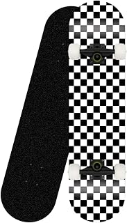 Beginner Skateboard,31" Standard Tricks Skateboard Complete Checkered Pattern 7 Layers Maple Platforms Double Kick-Concave Skateboard Decks, with Tools,Black bracket