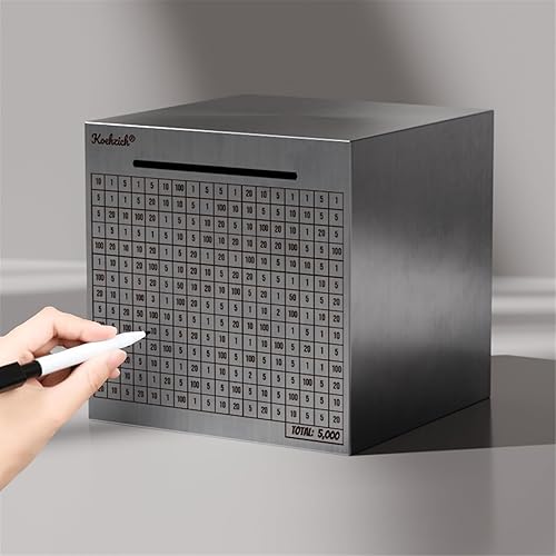 Caja de ahorro de dinero en efectivo de acero inoxidable para adultos con conteo de 5000 dólares, objetivo para niños, caja fuerte de metal grande