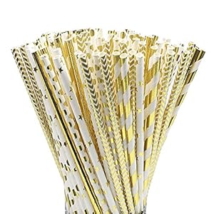 Vientiane papieren rietjes, 100 stuks biologisch papier stro met sterstrepen, voor verjaardag, bruiloft, babyparty…