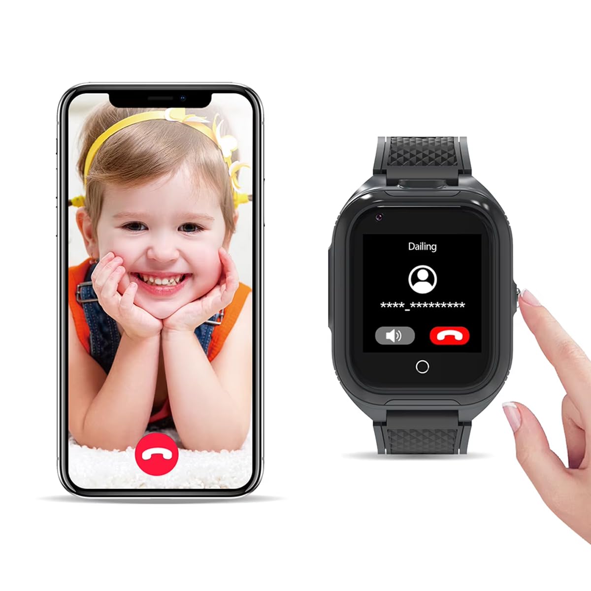 Smartwatch per bambini GPS nero con scheda SIM (obbligatoria) – Orologio intelligente per bambino/ragazza con chiamate, localizzatore GPS, pulsante SOS, controllo parentale e touch screen