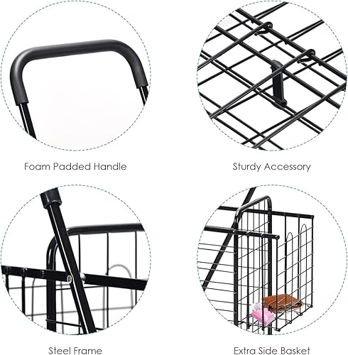 Miniatura 7 de Byroce - Carrito de compras plegable, carrito ligero con asa, carrito grande de comestibles con ruedas giratorias y cestas de almacenamiento dobles,