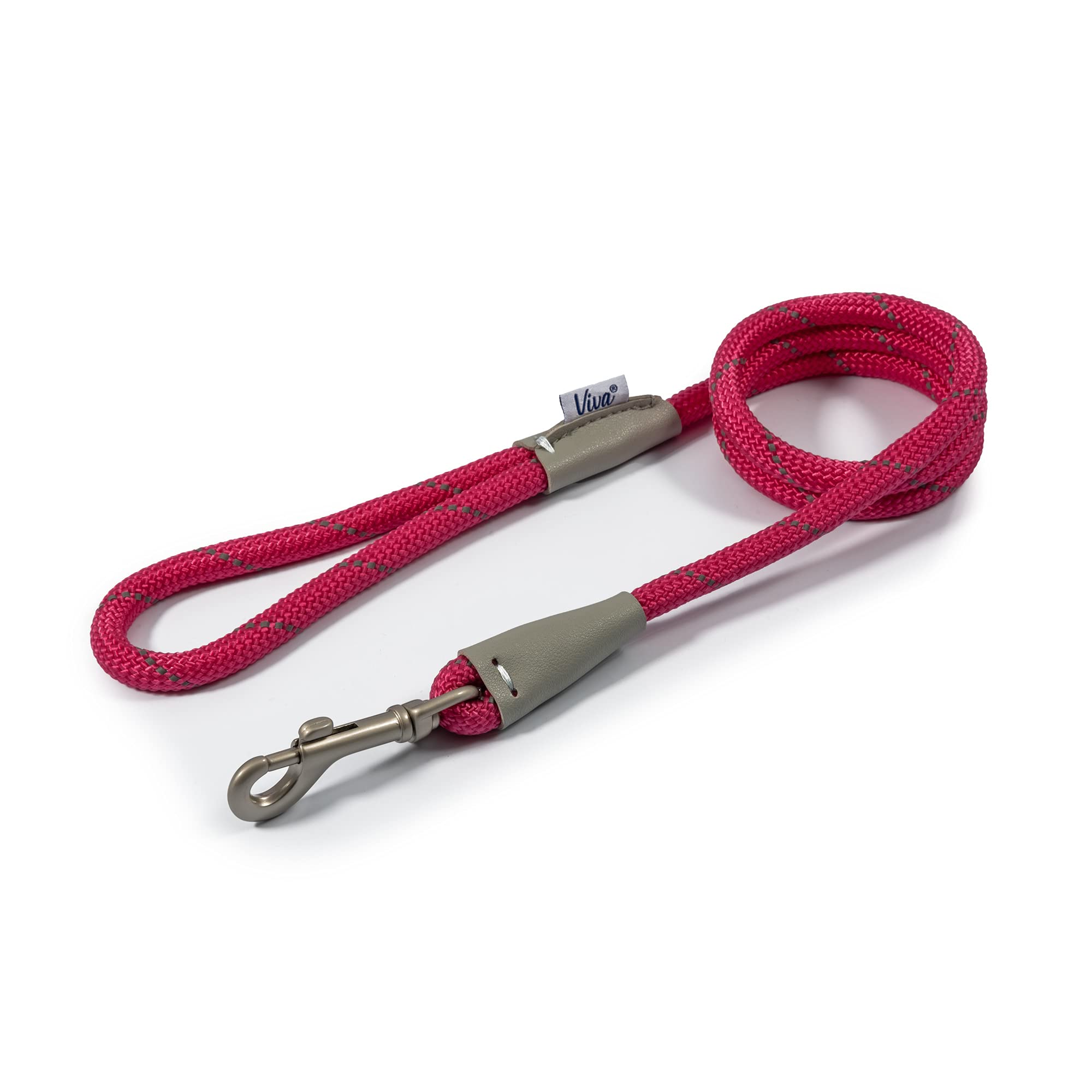 Ancol Viva Reflective Rope and Leather Snap Dog Lead - Pink - Durable Weatherproof Poly Weave Puppy Walking Accessory - 1.07m x 12mm