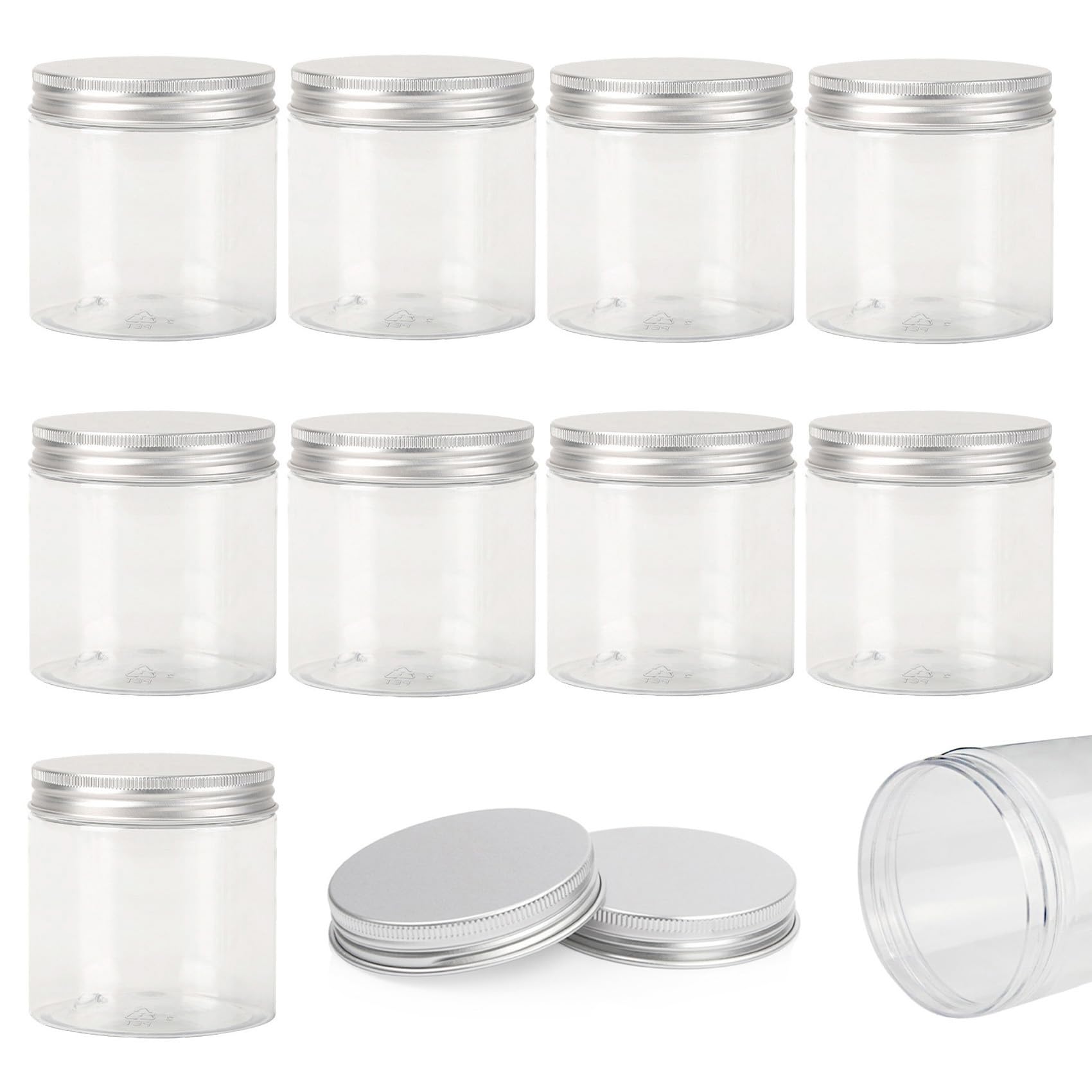 Skypro 10Pcs Empty Clear Pet Bottles With Screw Aluminum Cap 200Ml Mini Container Jars Refillable Plastic Box For Essential Oil Powders Cream Ointments Makeup Sample - 68X73mm