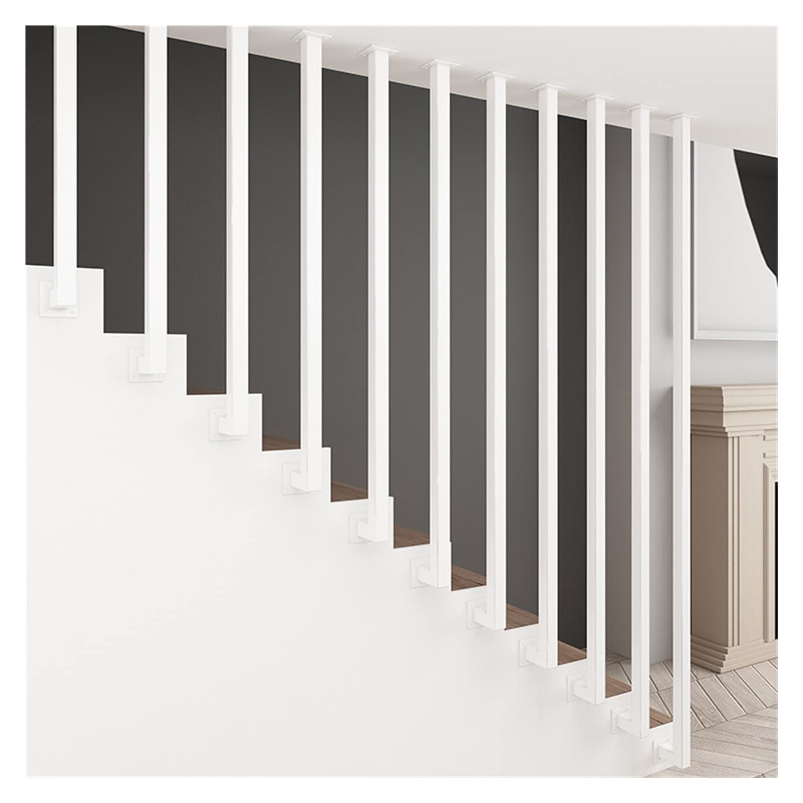 Meiiron White 'L' Shaped Metal Stair Railing Handrail, Square Hollow Pipe Stair Railing Post Wall Mount Iron Banister Complete Kit (Color : Size : 145Cm(4.7Ft))