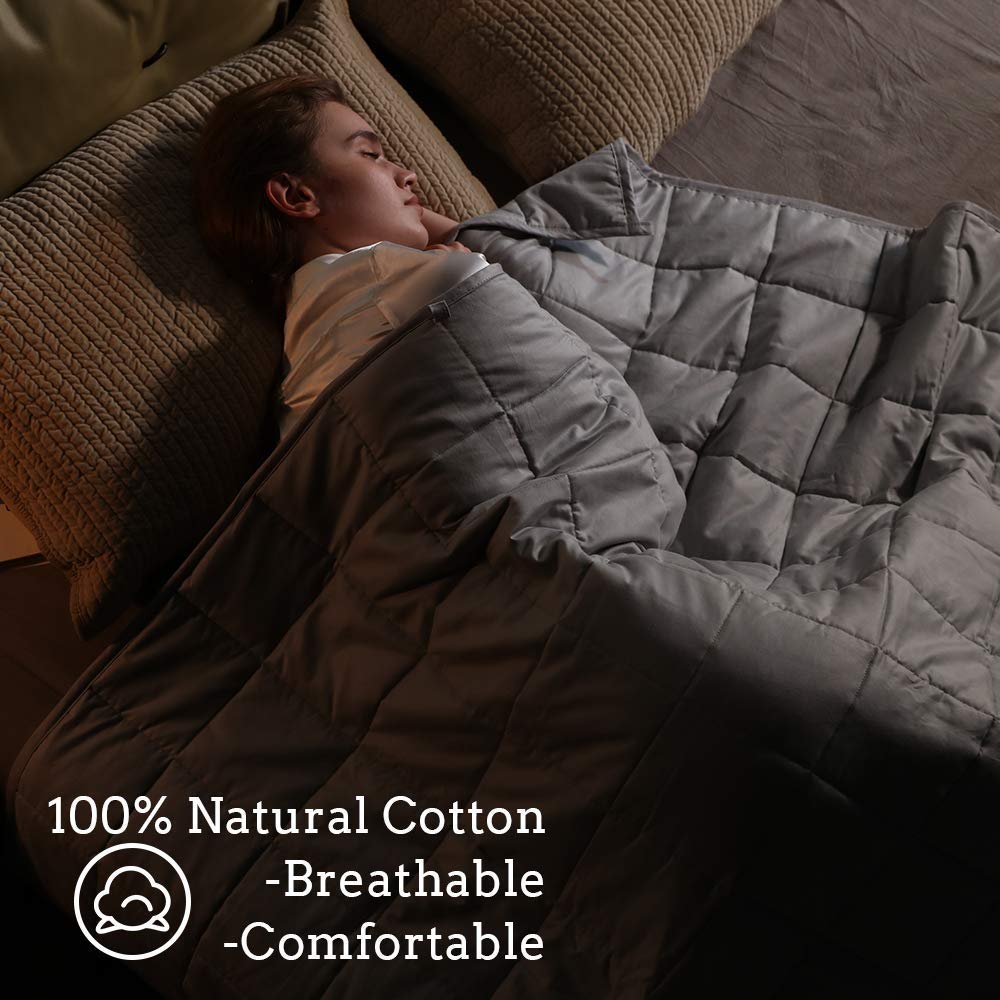 ZonLi 100 Cotton 20lbs Weighted Blanket(60''x80'', Queen Size,Light