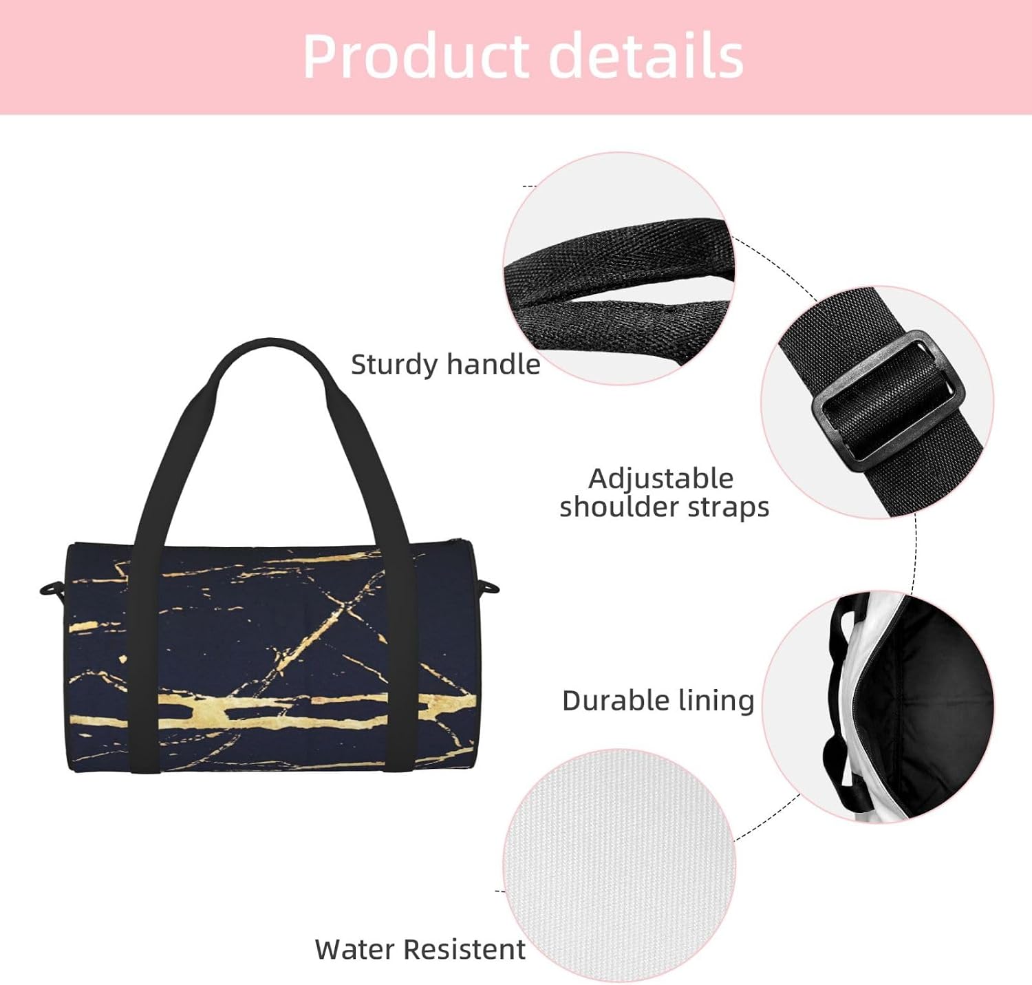 Marble Print Sports Tote Bag Lightweight Water-Resistant Gym Backpack Travel Supplies