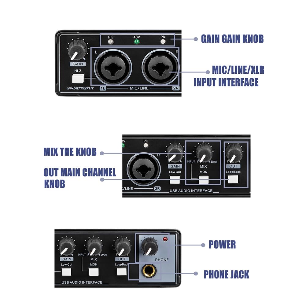 Profesjonalny interfejs audio karta dźwiękowa Phantom Power Electric Guitar Sound Mixer Console Studio Nagrywanie na żywo