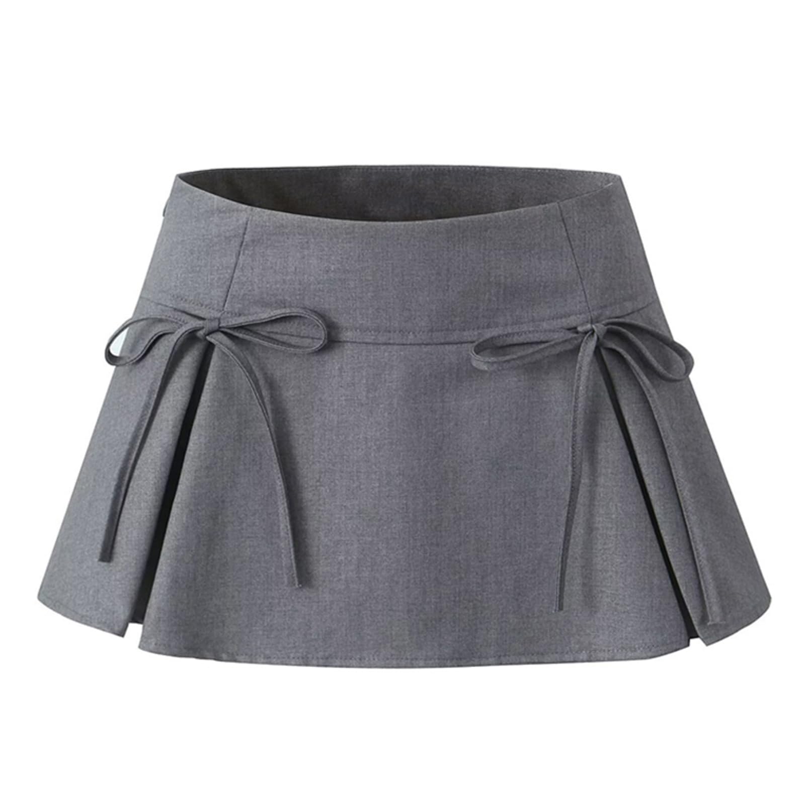 Mini jupe plissée grise coupe taille basse Y2K et nœud papillon charmant