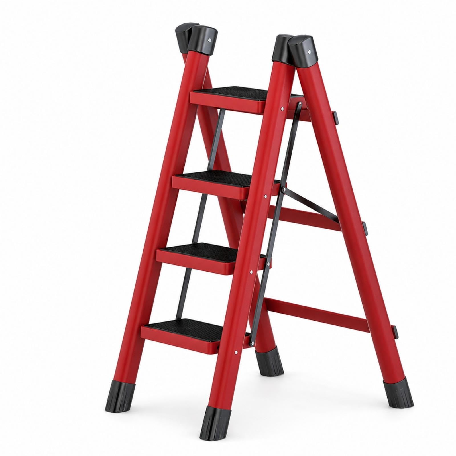 Folding Step Ladder Non-Slip Household Ladder Foldable for Home, Apartment, Closet Red 4-Step-image-23
