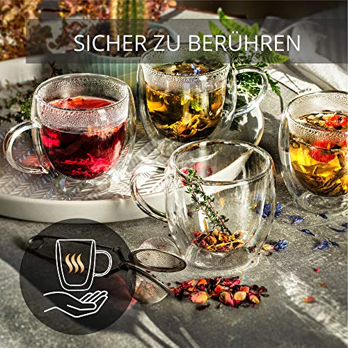 KADAX Taza de cristal de doble pared de 250 ml, vaso de cristal con mango ancho, para jugo, té, café, capuchino, agua… - Imagen 6