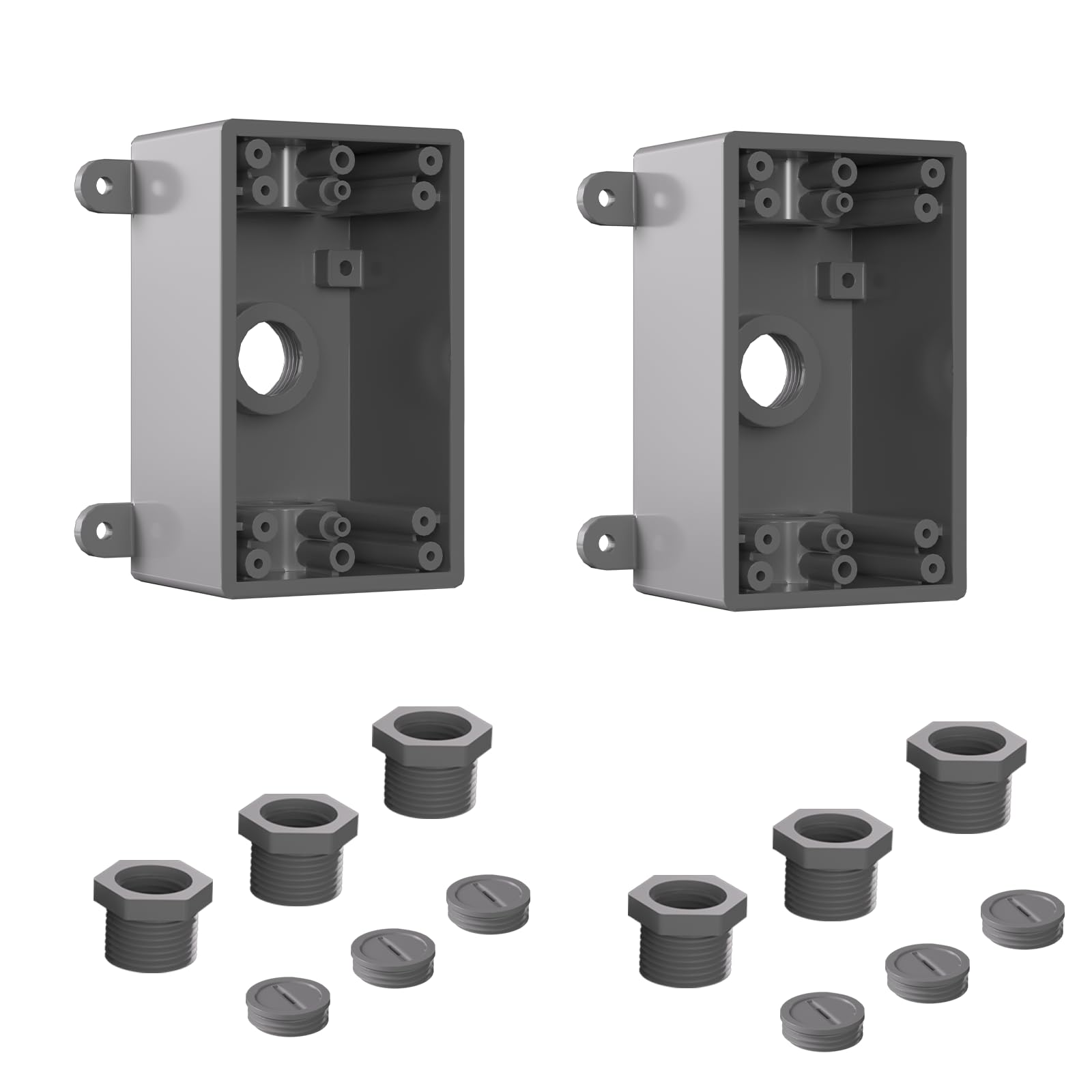 [BRSRAZ35PN5AAHTA] Single-Gang Weatherproof Electrical Outdoor Box, Suitable 1/2-Inch or 3/4-Inch Electrical Conduit Switch/Outlet Box, UL Listed, Junction Box Outlet, 2 Pack, Gray
