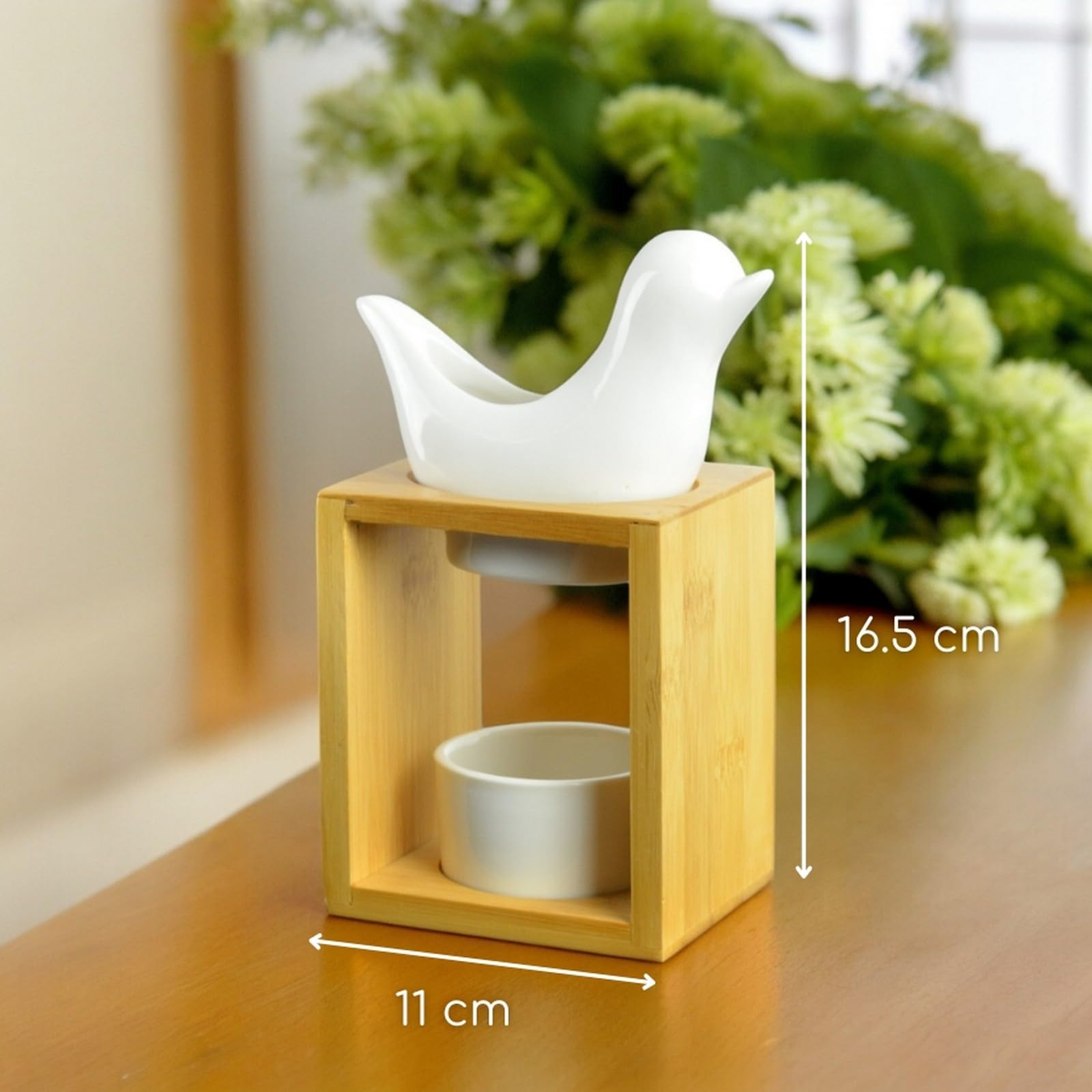 Palenie Birdy White Perfumy - Kromienny palnik woskowy - Dyfuzor olejków eterycznych i zapachów domowych - świecznik aromaterapia Drewniane i ceramiczne uchwyty na świece Wysokość: 13 cm - Zen'Aromat