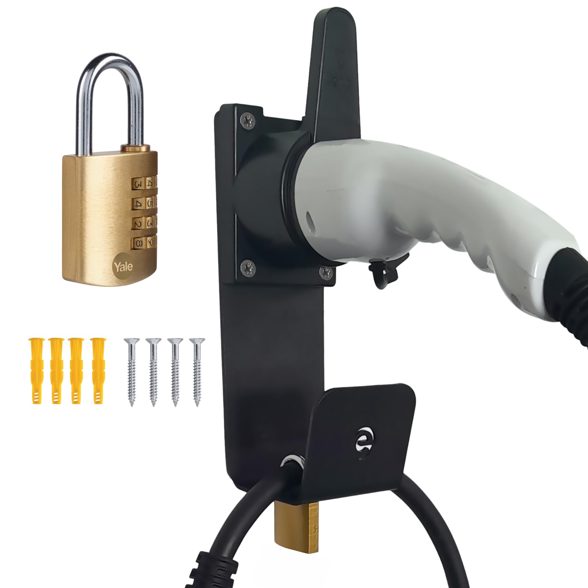 EV Charger Cable Holder, Combination Padlock Wall Mount for Electric Car with IEC 51296-2 Plugs, Weather Proof Holder for Most EU EVs Charging Cable Tidy