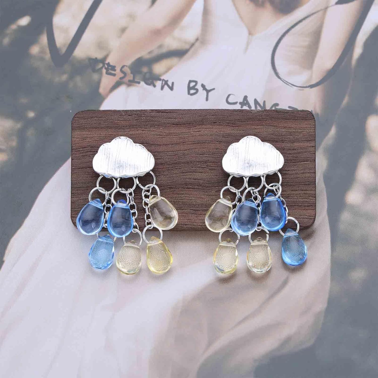 Boho Rain Cloud Earrings Silver Cloud Stud Earring Raindrop Dangle Earrings Resin Droplet Earring Weather Dangle Jewelry for Women - Image 4