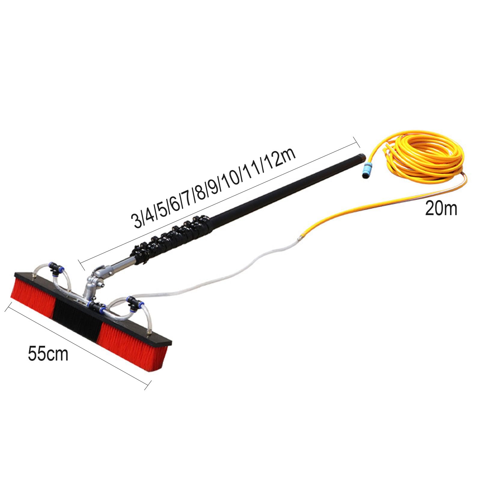 Set di spazzole telescopiche per la pulizia dei pannelli solari fotovoltaici, spazzola rotante ad acqua con connettore per tubo, ideale per la manutenzione dei moduli fotovoltaici.