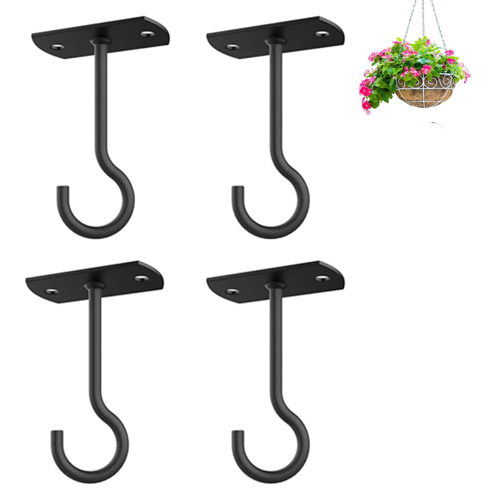 4Pack 4In Ceiling Hooks for Hanging Plants Outdoor Flower Basket Black