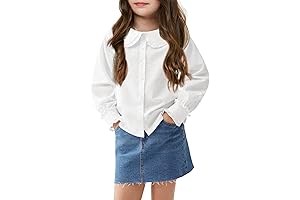 Girls Baby Doll Collar School Button Down Shirts
