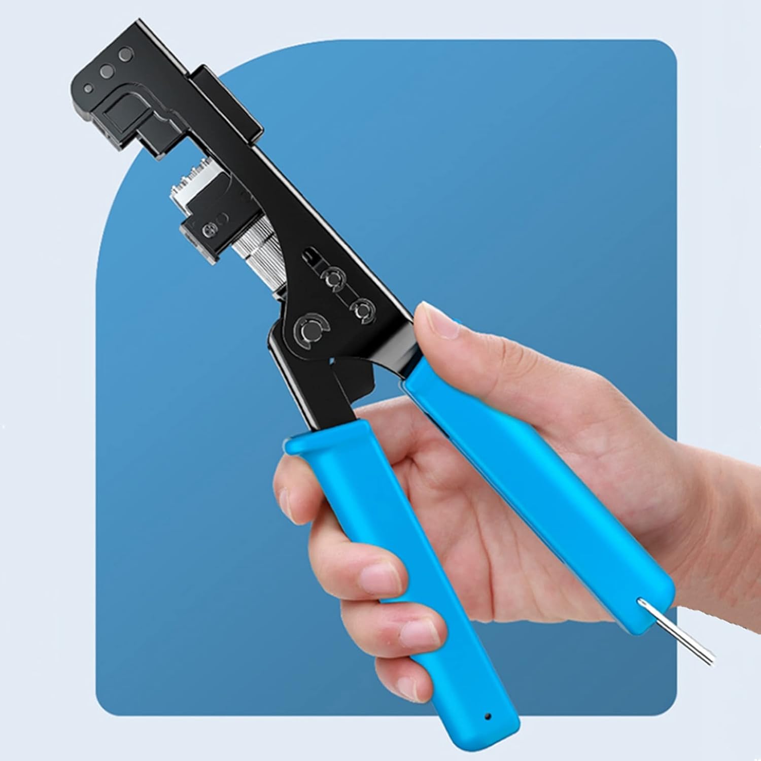 Yankok [90 Degree Keystone Jack Punch Down Tool] 5098B SPECIFIC MODULAR FIT CAT5/5e and CAT6/6A Adapter Fast Termination Crimper, One Hand Operation with Quick Lock Blue