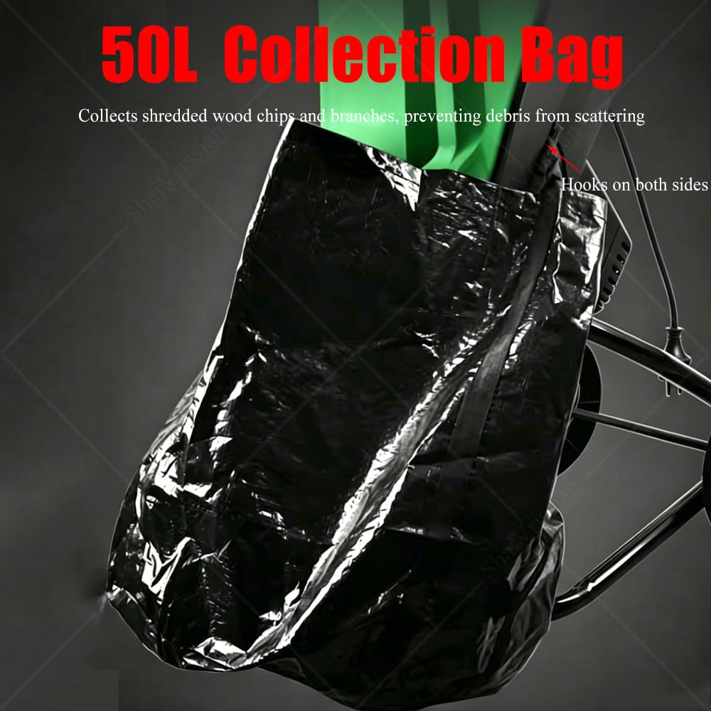 Trituradora De Jardín Eléctrica Portátil, Bolsa 50l +30mcable | 2400w,4500rpm,Doble Cuchilla,Entrada De Alimentación Multicalibre,Protección Sobrecarga,Fácil Mover,Para Ramas Y Hojas