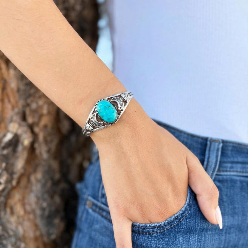 Turquoise Bracelet Sterling Silver 925 Genuine Gemstones Cuff Bracelet