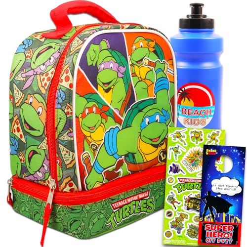 Teenage Mutant Ninja Turtles Lunch Bag for Boys Set - Bundle with TMNT Lunch Box, Water Bottle, Stickers, More | TMNT Kids Lunch Box