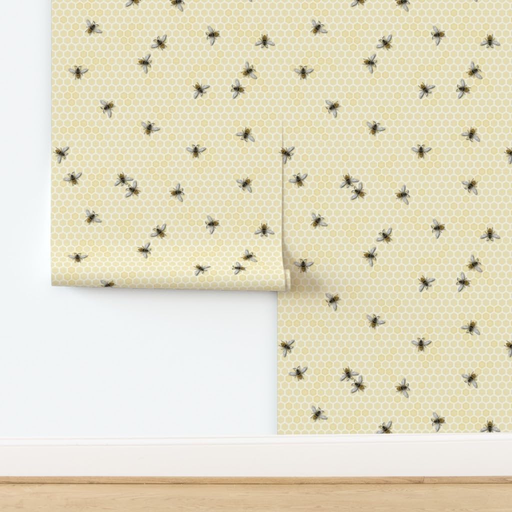 Peel & Stick Wallpaper 3ft x 2ft - Honey Bee Honeycomb Beehive Farming Honeybee Summer Abstract Custom Removable Wallpaper by Spoonflower