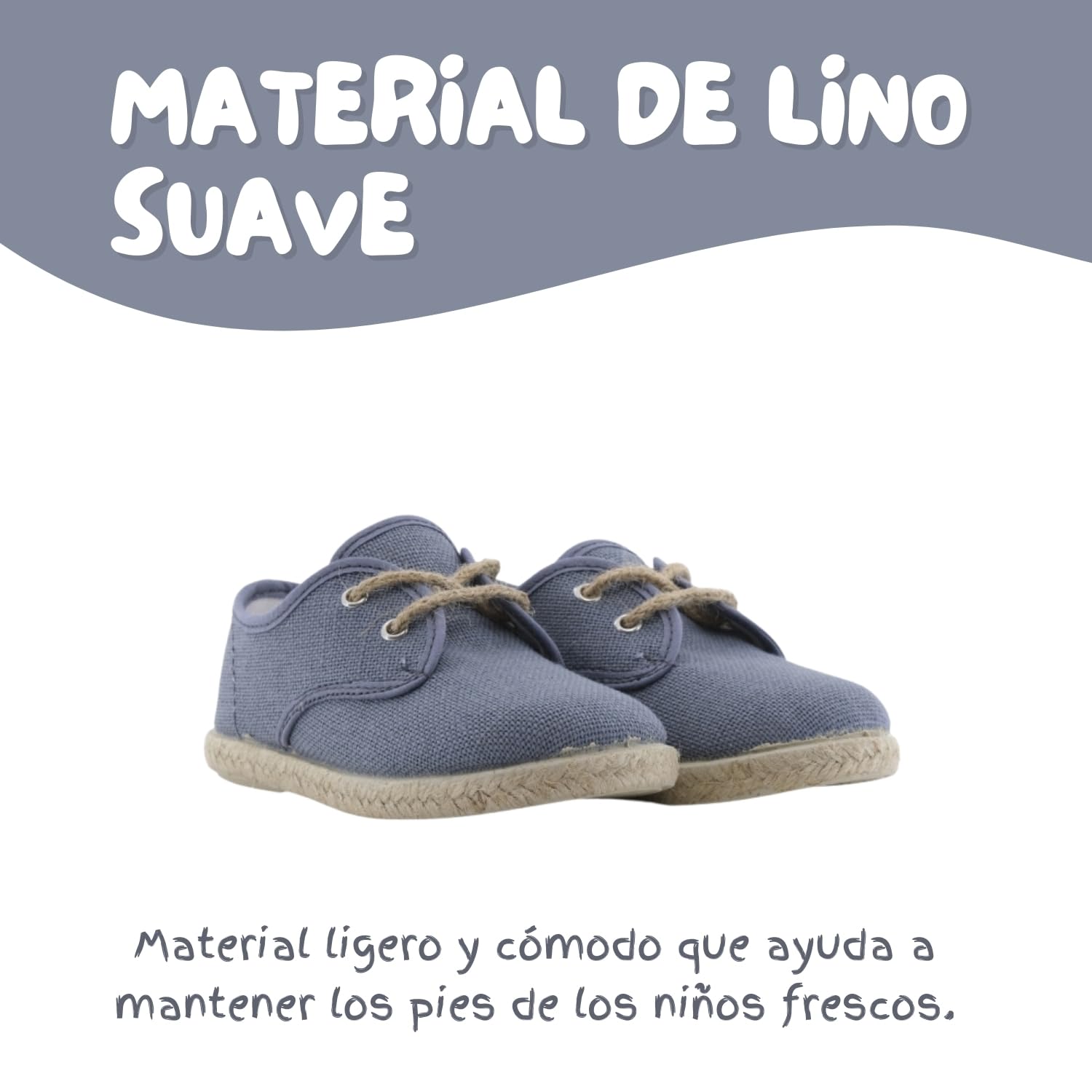 Calzature in lino per bambini con pavimento in juta - Made in Spain.