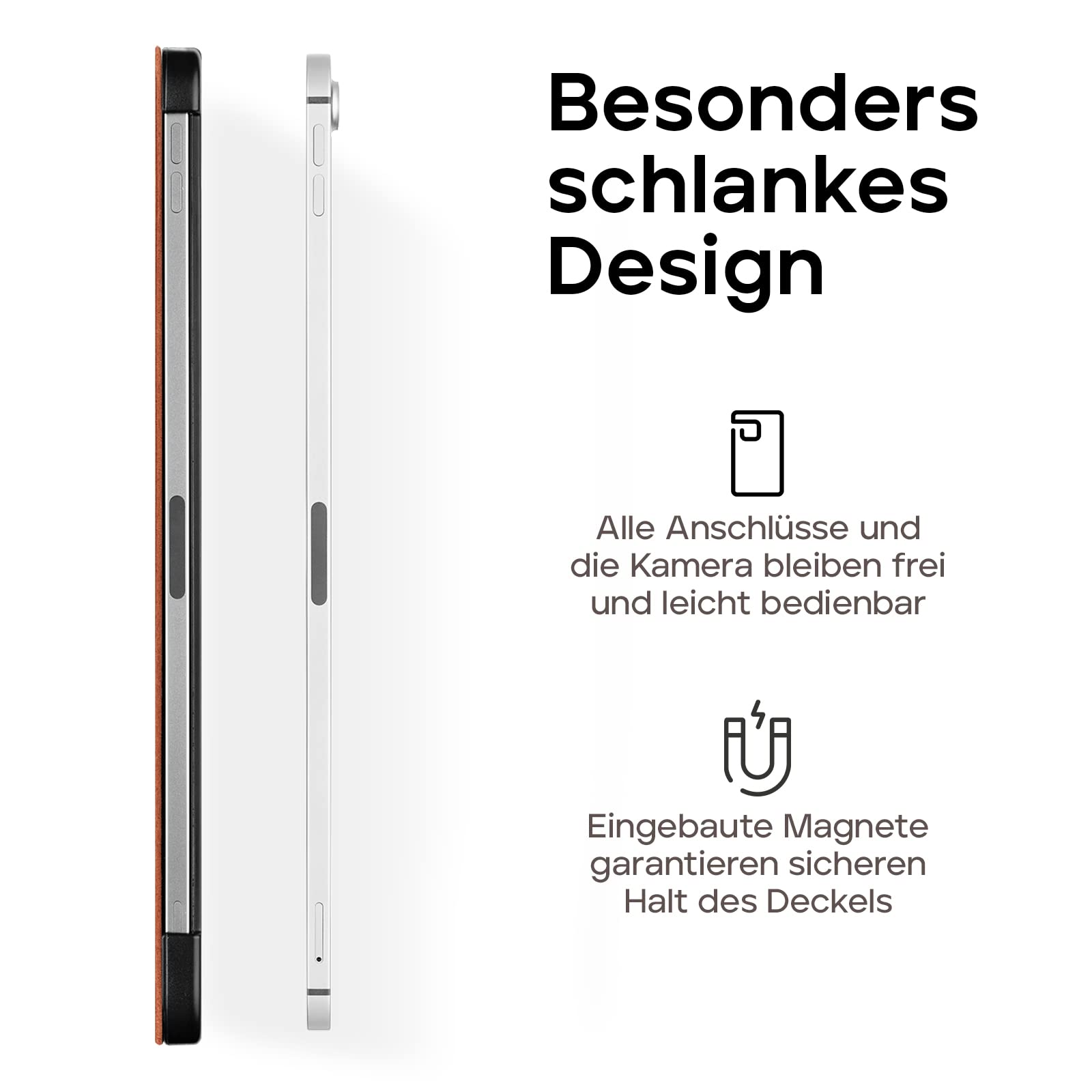 WIIUKA Hülle für iPad Pro 11" (2023-2018), Deutsches Leder, Lederhülle extra Dünn, Premium Smart-Cover Case, Vintage Braun