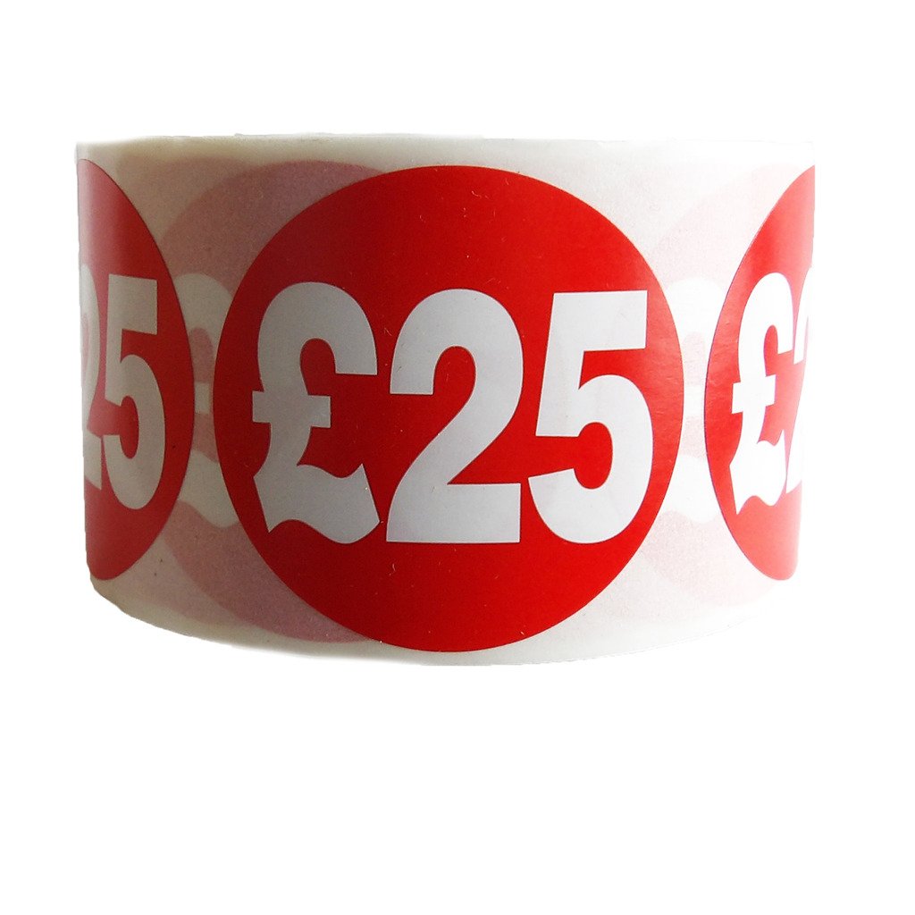 Buy 500x RED Sign £25 SELF Adhesive Stickers Sticky Labels Swing Labels