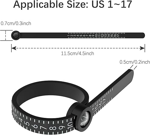 Miniatura 10 de Medidor de anillos 1-17 REIDEA - Herramienta de medición con vidrio ampliado, herramienta de tamaño de dedo reutilizable, tamaño de joyas, tamaño de