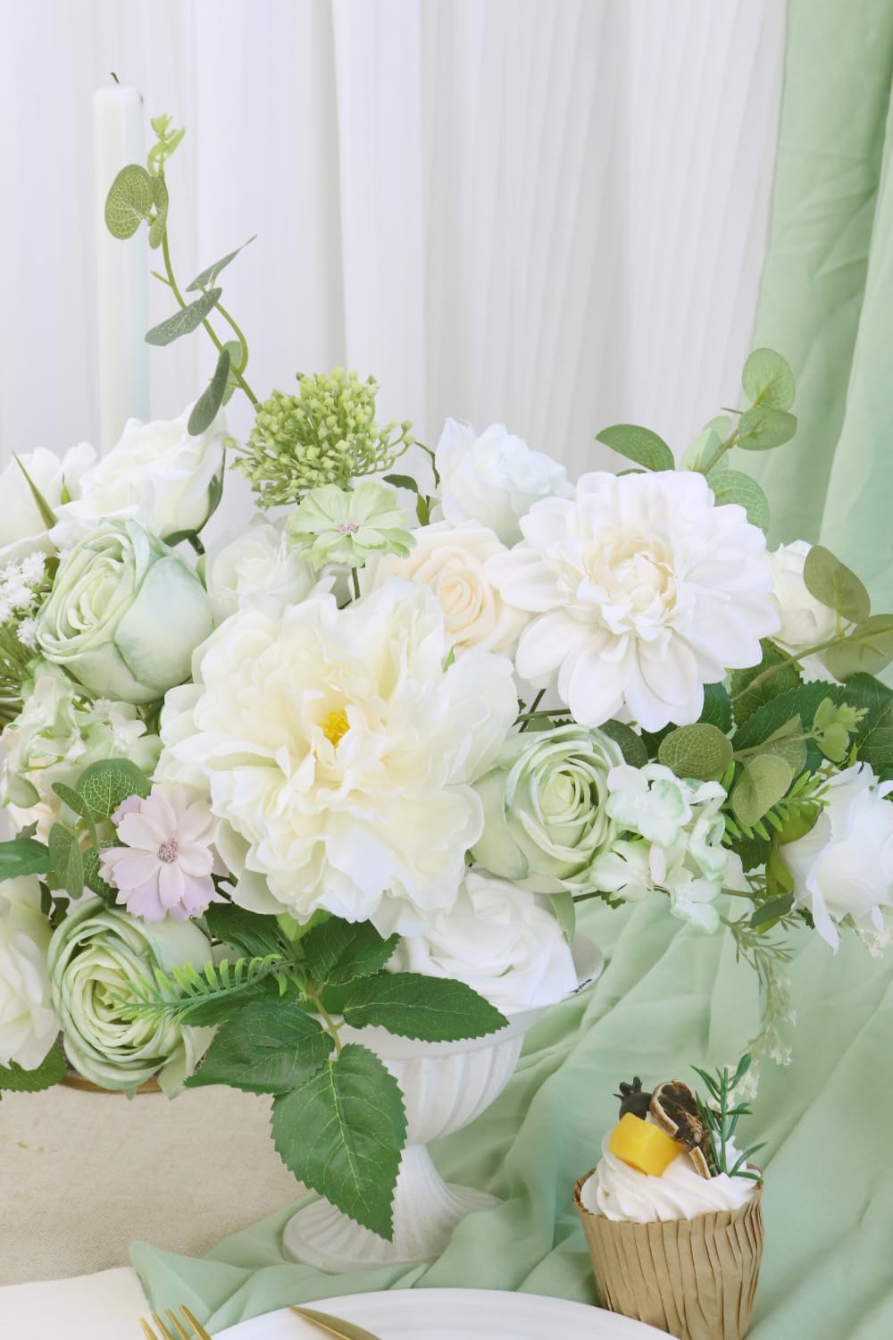 Artificial Flower Combination Box Set Artificial Flower Loose Leaves and Stems DIY Wedding Center Bouquet Bride Wedding Baby Shower（White）