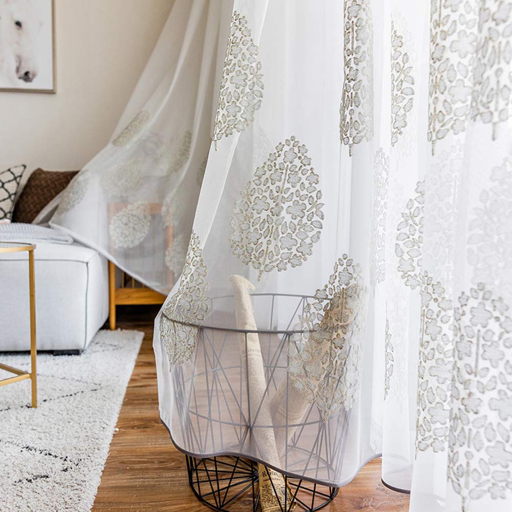 Lazzzy Blatt-Stickerei Voile Vorhänge – Elegant, Lichtdurchlässig, Für Wohn- & Schlafzimmer