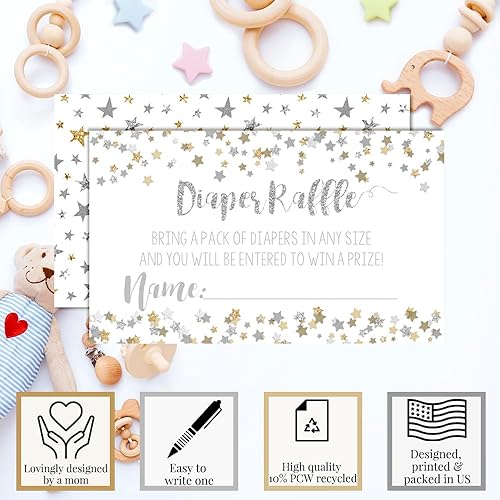 Miniatura 4 de Amanda Creation Gold & Silver Twinkle Little Star - Boletos para rifas de pañales neutrales de género para baby showers, 20 insertos de doble cara