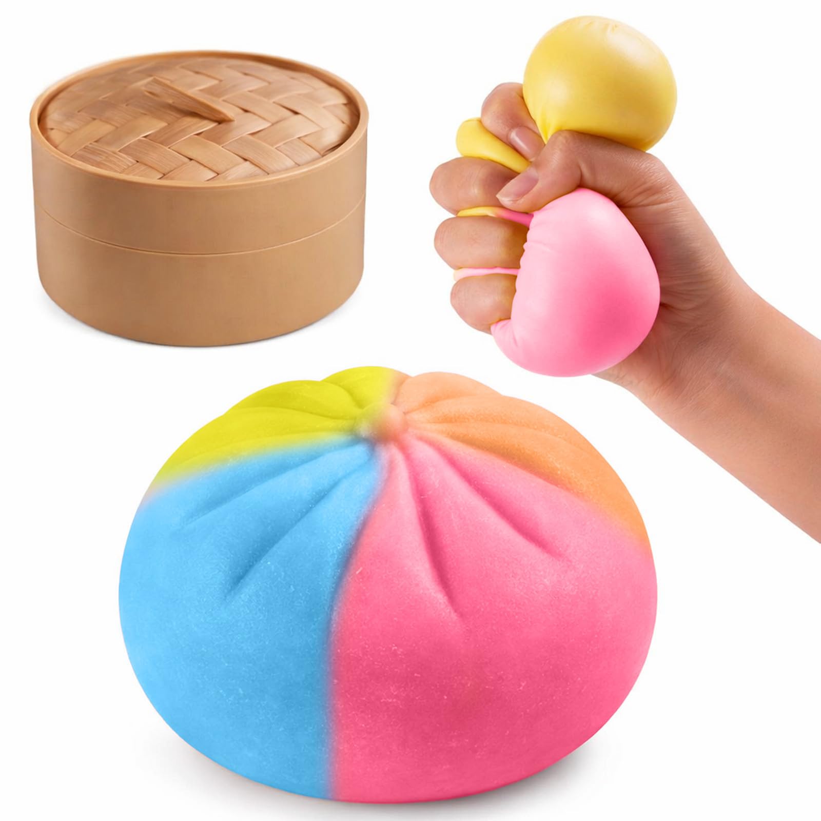 Glitter D𝐮m𝐩ling 𝐒𝐪u𝐢𝐬h𝐲 Toy with Steamer Box, S𝐥o𝐰 𝐑i𝐬ing 𝐒o𝐟t S𝐪𝐮e𝐞z𝐞 Ball 𝐒en𝐬𝐨r𝐲 𝐅𝐢d𝐠𝐞t Toy, Cute 𝐁a𝐨 𝐁u𝐧 C𝐚l𝐦ing 𝐅idg𝐞𝐭 Gift (Blue Yellow Pink Orange)