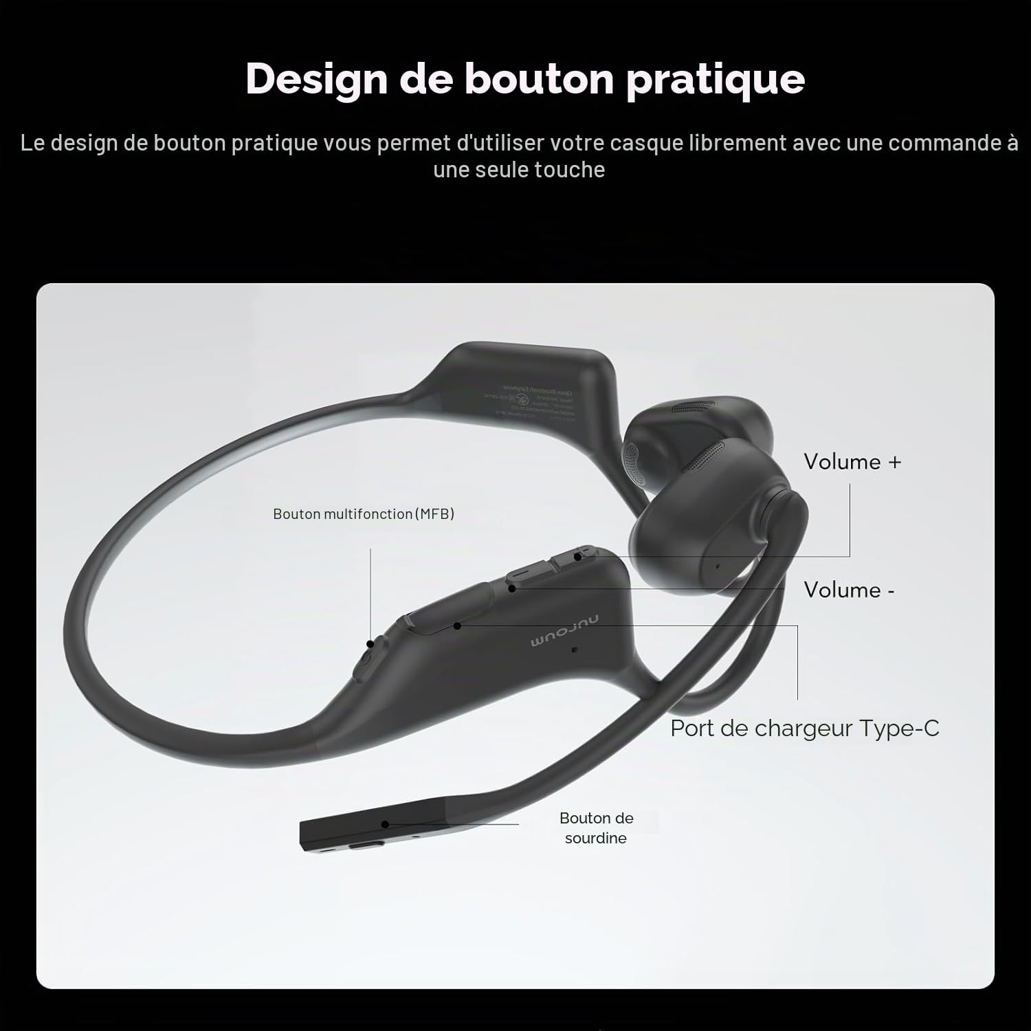 Nuroum OW20B Casque Bluetooth sans Fil avec Micro, Antibruit pour Les Appels, Connexion Multipoint Bluetooth 5.3, 15H Oreilles Libres Confort écouteurs sans Fil pour Le Travail/Bureau/la Conduite,Noir