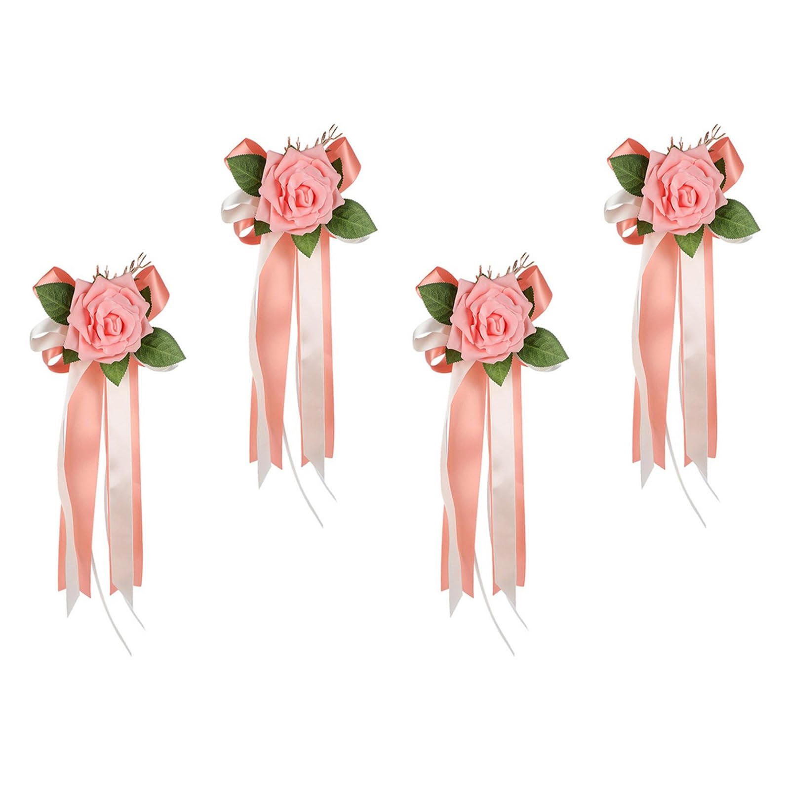 Xjdzineq 4Pcs Wedding Car Glass Floral Arrangements Artificial Silk Flower with Ribbon for Bridal Showers Party Decoration Artificial Flower Wedding Car Accessory