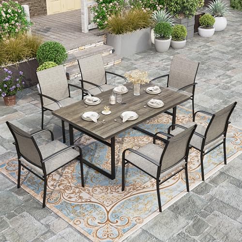 Image of HERA'S HOUSE Patio Table for 6, Brown Metal Dining Table w /Umbrella Hole