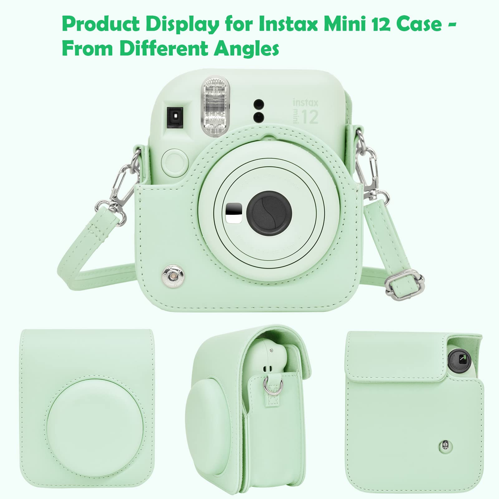Mini Instant Camera Protective Bag PU Camera Case With Adjustable Shoulder Strap For Fujifilm Instax Mini 12 Camera Blue Pink