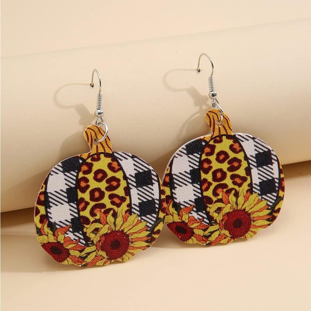 Maple Leaf Leather Earrings Autumn Faux Leather Thanksgiving Fall Earrings for Women Bulk Pumpkin Maple Leaf Dangle Earrings Fashion Jewelry Gift - Image 3