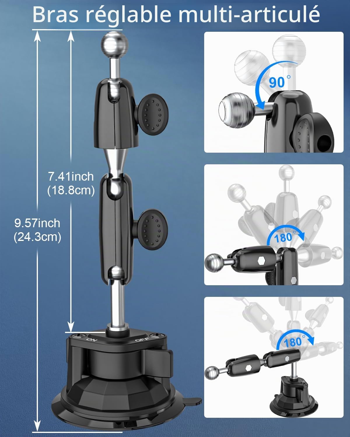 Support de tablette à ventouse pour voiture avant, Heavy Duty pour pare-brise de voiture, tableau de bord, tablette pour iPad Pro 12,9, iPad Air Mini, Galaxy Tabs, téléphone portable et