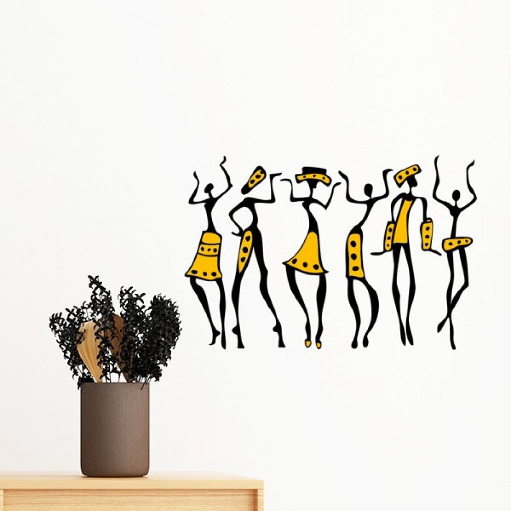 Sticker mural totems autochtones dessin noir amovible Afrique pour deco chambre 35cm