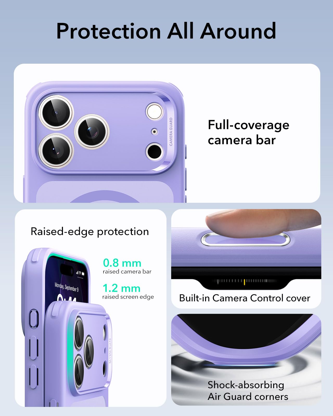 ESR Cover per iPhone 17 Pro, Custodia per controllo della fotocamera, Compatibile con MagSafe, Protezione antiurto di livello militare, Angoli Air Guard ammortizzanti, Viola