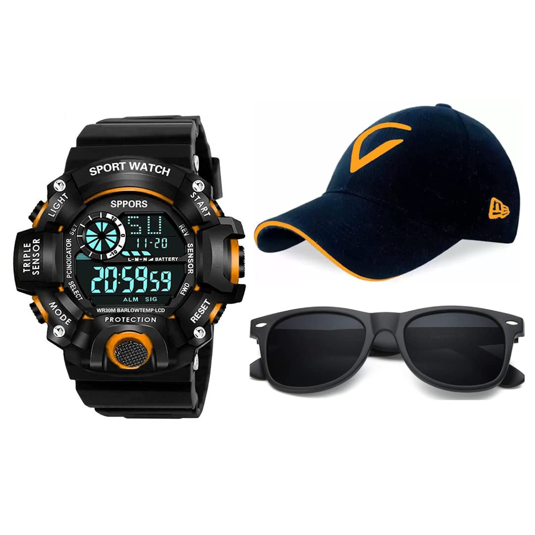 UNEQUETREND Digital Sports Watch, Multi-Functional Watch for Boys & Men with Cap and Goggle, Combo Pack of 3-WCS-2644- Orange (B09SL5YH7F) Amazon Price History, Amazon Price Tracker