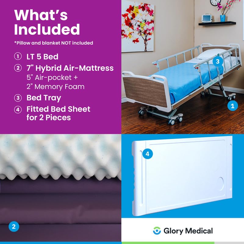 HOPEFULL (LT-5 Premium 5-Function High/Low Adjustable Hospital Bed with Weight Scale, Metal Frame, LCD Control, 7