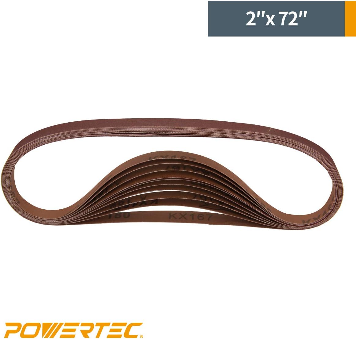 POWERTEC 110700 2 x 72 Inch Sanding Belts | 80 Grit Aluminum Oxide Sanding Belt | Premium Sandpaper – 10 Pack