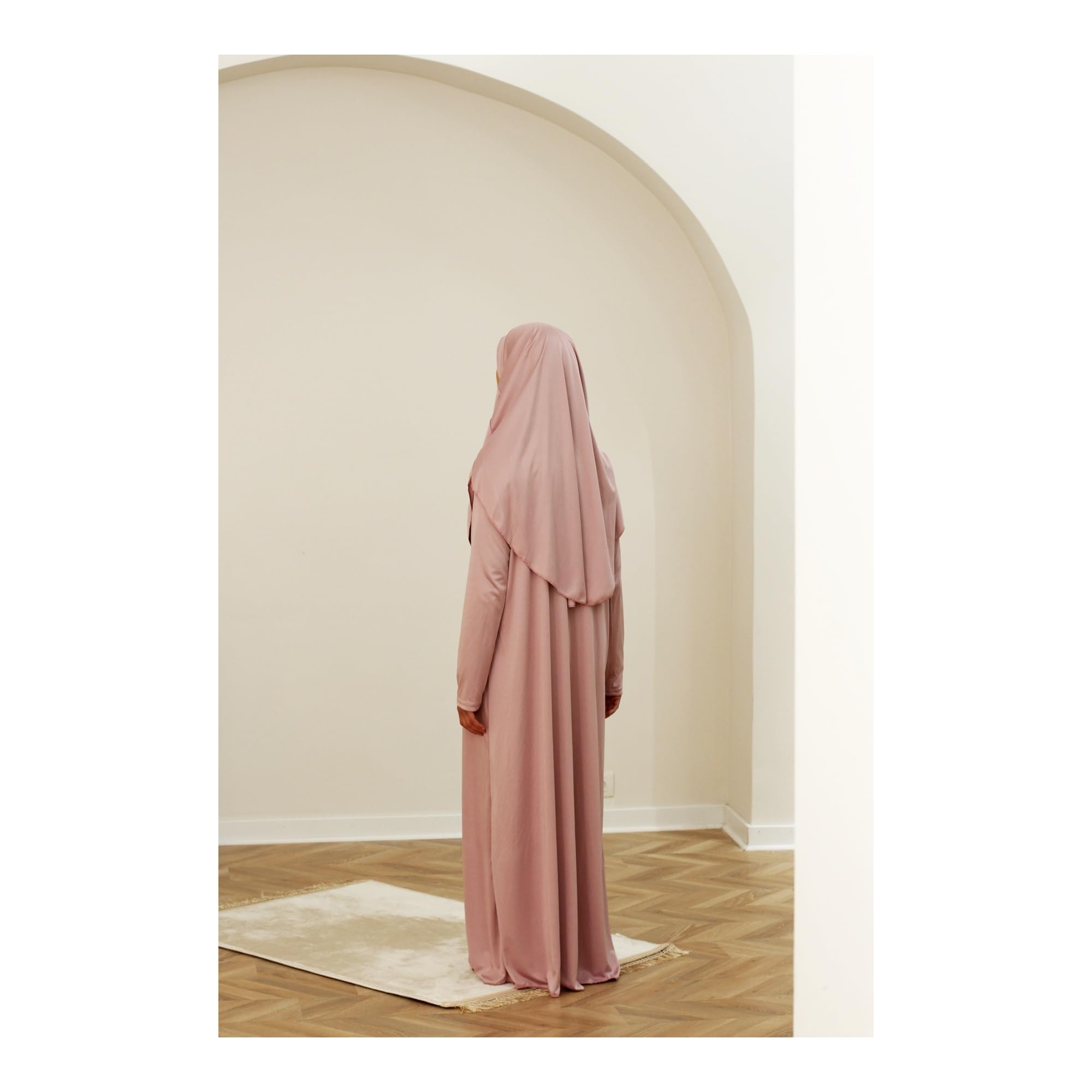 Safwa® Robe de Prière avec Hijab Intégré – Abaya Mastour Jersey Extensible – Tenue Islamique Confortable et Opaque – Idéal Mosquée ou Maison – Taille Unique 36-42 – Fabriqué en Égypte