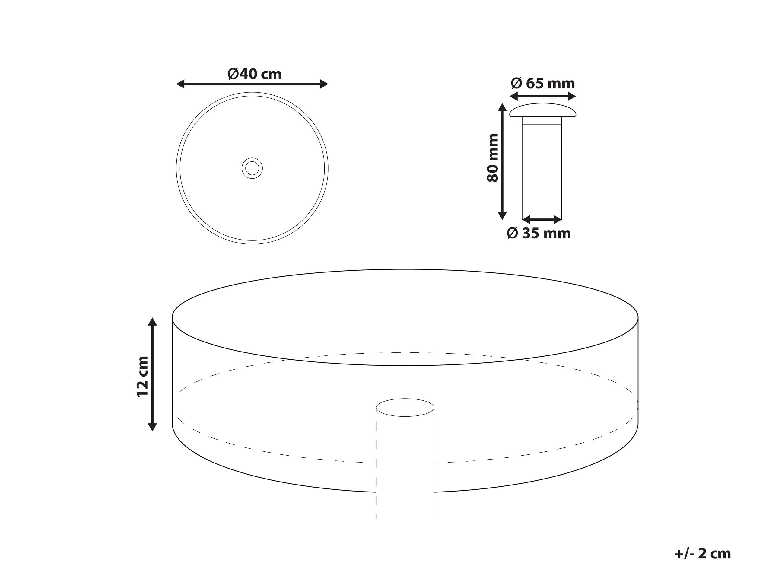 Umywalka nablatowa ceramiczna ⌀ 40 cm biało-czarna połyskujące wykończenie łazienka Tebar