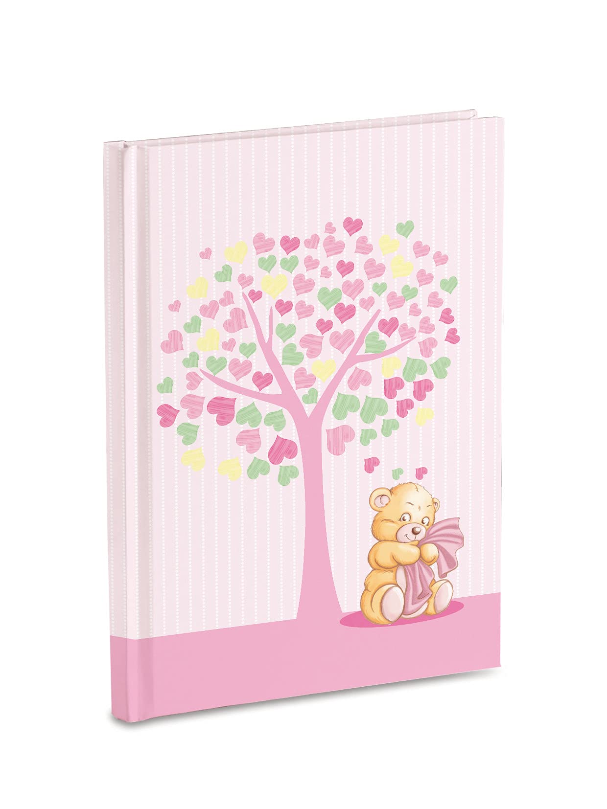 Journal souvenir du nouveau-né 17 x 24 cm, arbre de vie rose avec ourson